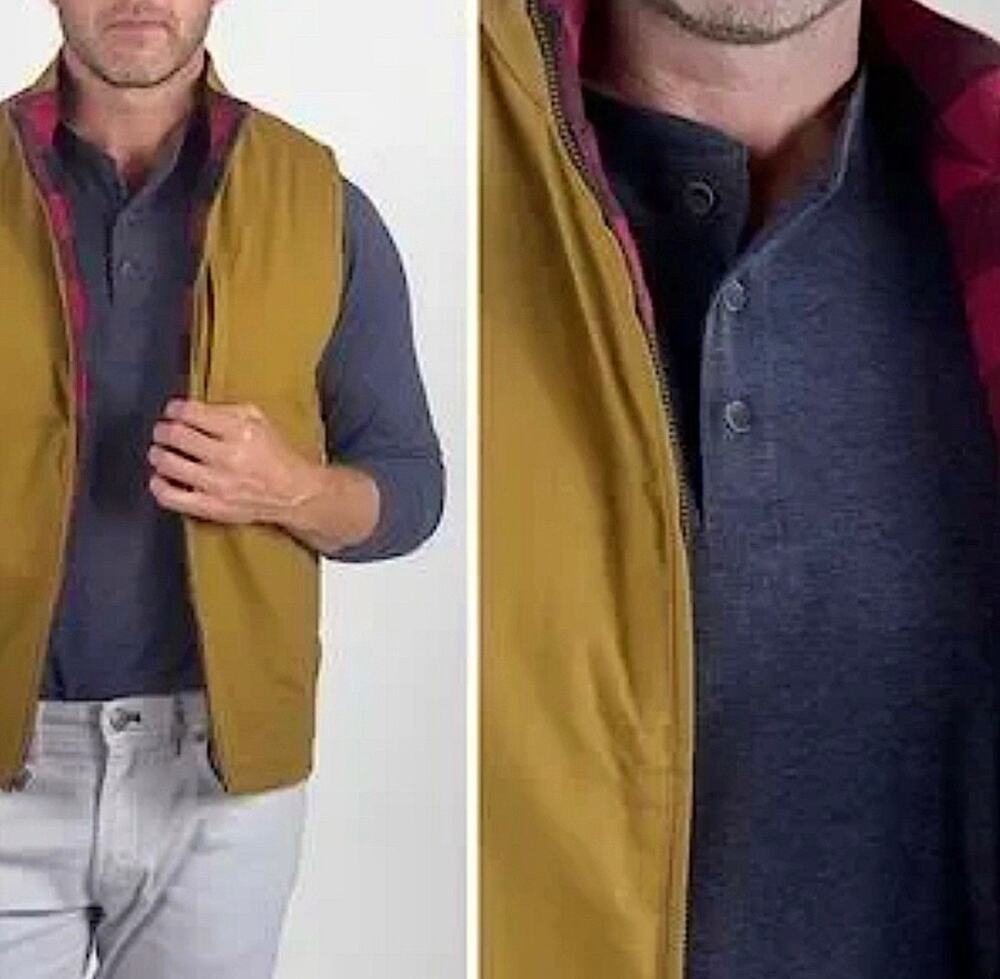 Tailor Vintage Mens Vest Canvas with Buffalo Plaid Lining Size Small Red Black